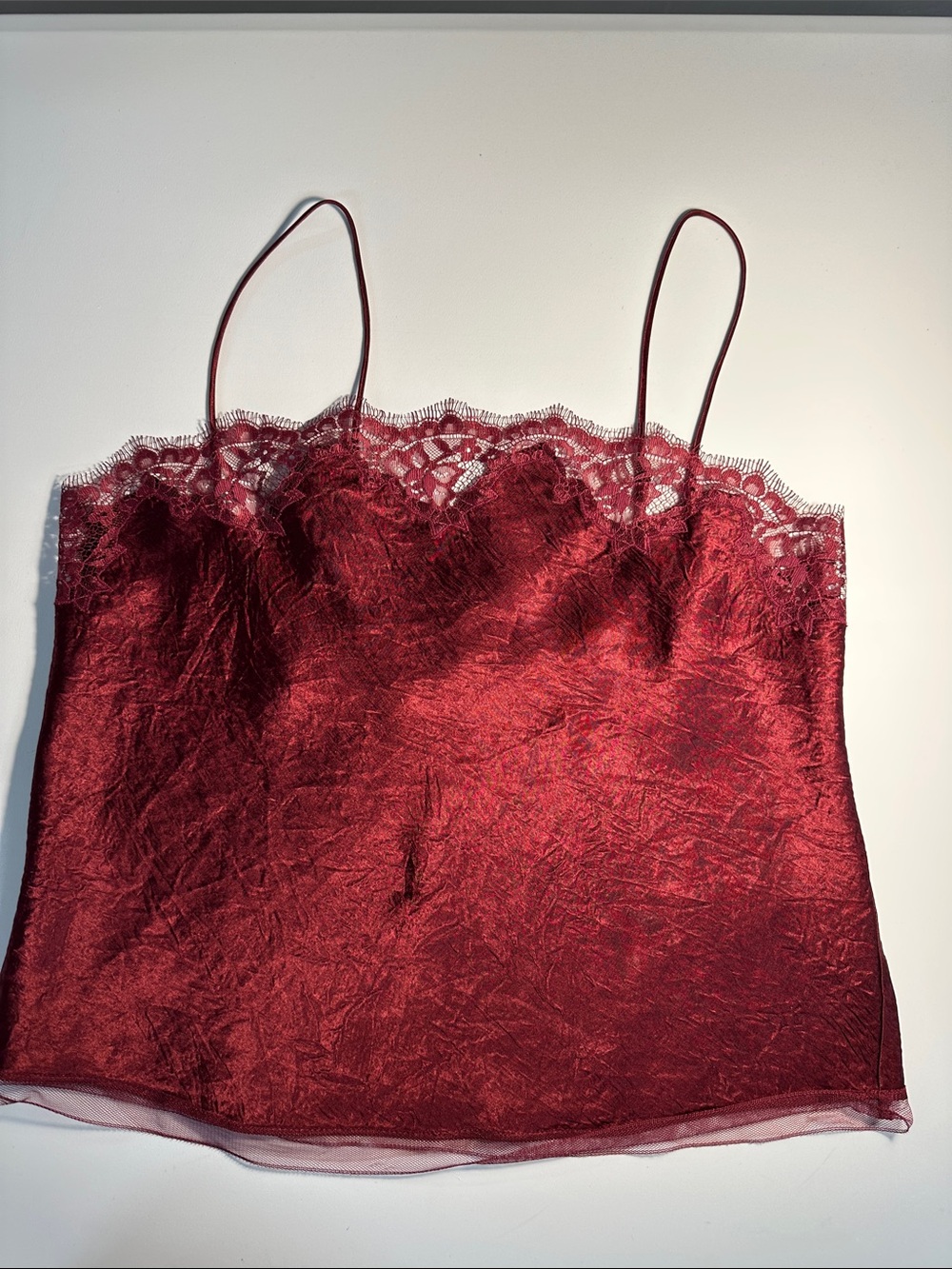 J.Crew Lace-Trim Cami Top - Burgundy Size S pre-owned